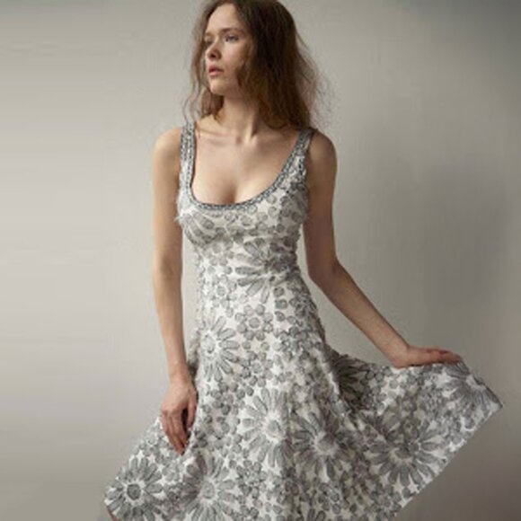 Alabama Chanin Gray White Floral Handstitched Mini Dress small - Picture 2 of 11